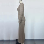 3 Colors Long Sleeve Cut Out Crochet Knitted Tunic Beach Cover Up Cover-ups Beach Dress Beach Wear Beachwear Female Women K6536