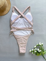 DEKA Deep V Swimwear New Scalloped Splicing High Cut One Piece Swimsuit Women Halter Bodysuit Female Bather Bathing Suit Swim
