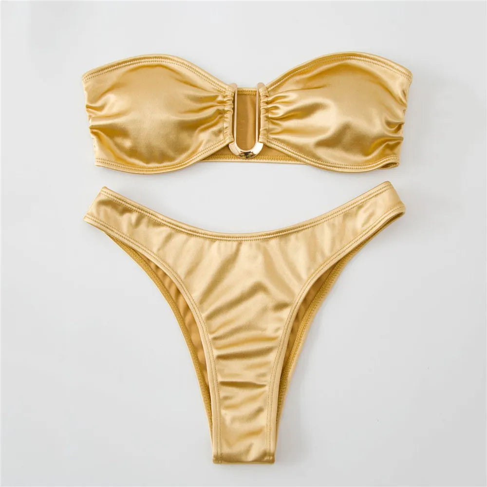 Sexy U Shaped Bandeau Bikinis Sets Mujer Strapless Swimwear Women Gold Swimsuit Bathing Suit Biquinis Brazilian Bikini Swim 2026
