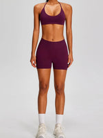 Spring Summer Seamless Yoga Sets Women Hanging Neck Back Criss Cross Sports Bra Gym Exersize Suit Outwear Gym Running Tracksuit