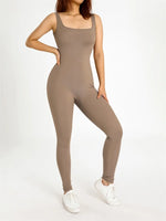 Women Sleeveless Jumpsuits Solid Color Ribbed Club Fitness Workout Overalls Streetwear Square Neck Bodycon Long Romper