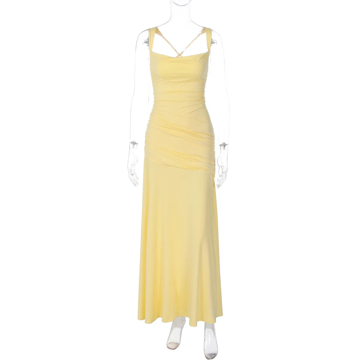 FDYOUI Fashion Sleeveless High Waist Tunics Long Maxi Dress Party Gowns Women Chic Backless Lace-up Folds Slim Evening Dresses