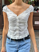 Women's Button Down Tops Fashion Cap Sleeve Solid Color Slim Fit Frill T-Shirts Summer Blouses