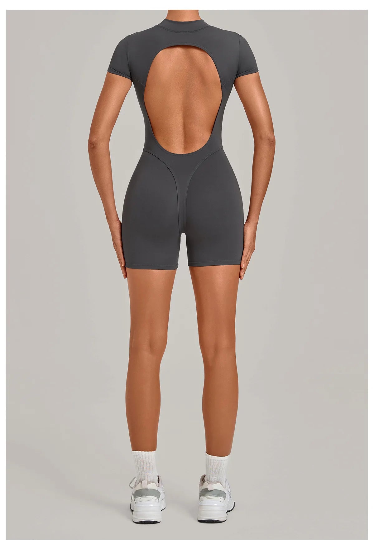 Half-zipper Slimming Yoga Jumpsuit Women Hollow Out Backless Sports One Piece Suits Short Sleeve Butt Lifting Tight Overalls