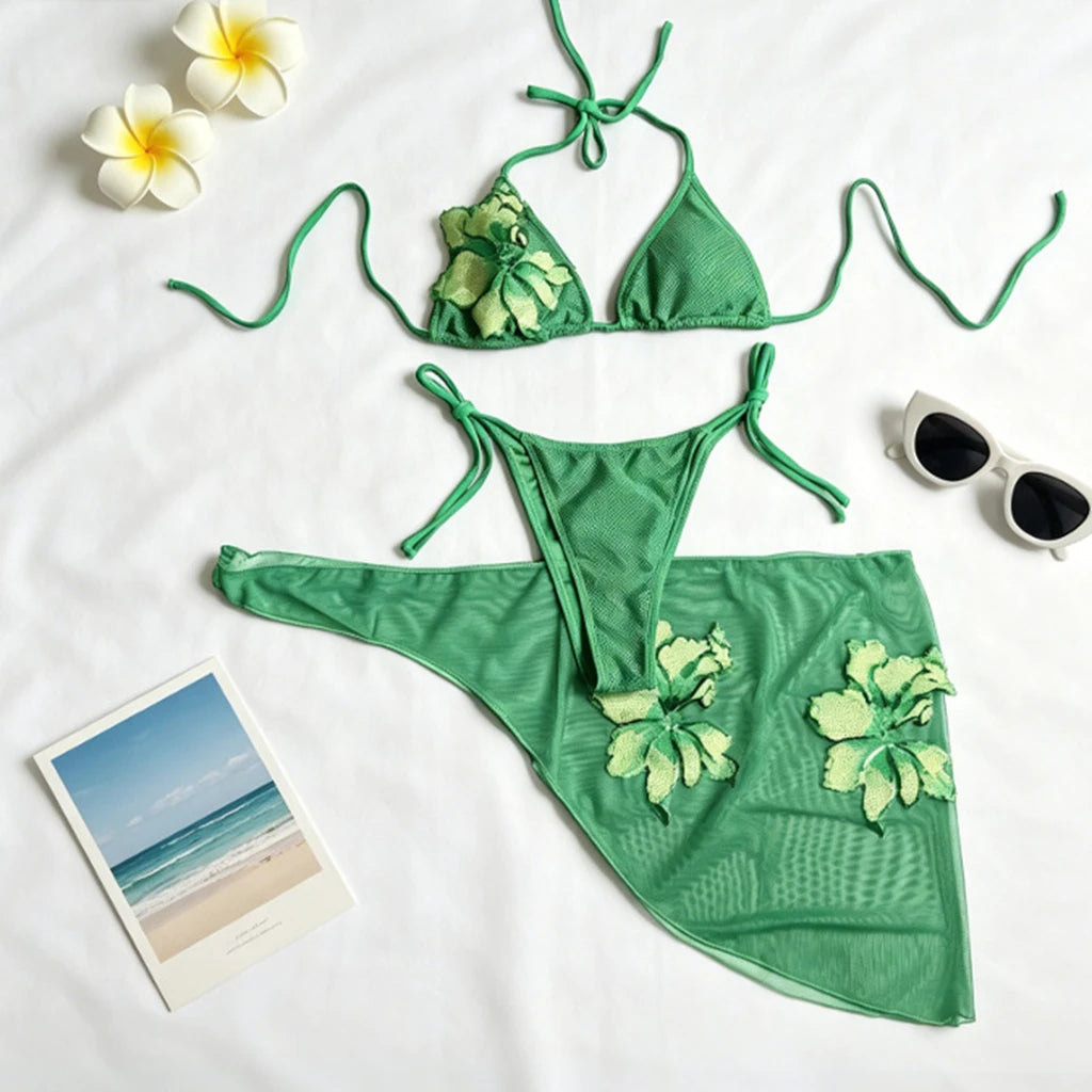 Halter 3 Pieces Sexy Bikini With Mini Skirt Women Swimsuits Female Swimwear Bathing Suit Swimming Suits Cover Up Beach Biquini