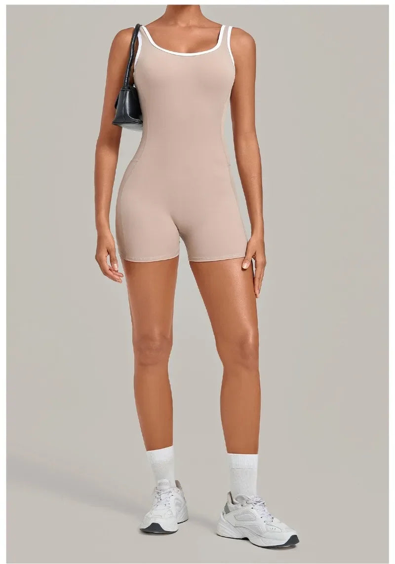 Women's Seamless Yoga Jumpsuits Sports Fitness Gym Sleeveless Backless Hip-lifting Shorts One-piece Training Workout Jumpsuit