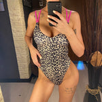 S - XL Sexy Leopard Printed V Neck Women Swimwear One Piece Swimsuit Female Backless High Leg Cut Bather Bathing Suit Swim V4808