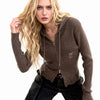 Women's Spring Fall Solid Color Outwear Vintage Zip Up Cardigan Casual Long Sleeve Hooded Slim Fitted Knitted Jacket