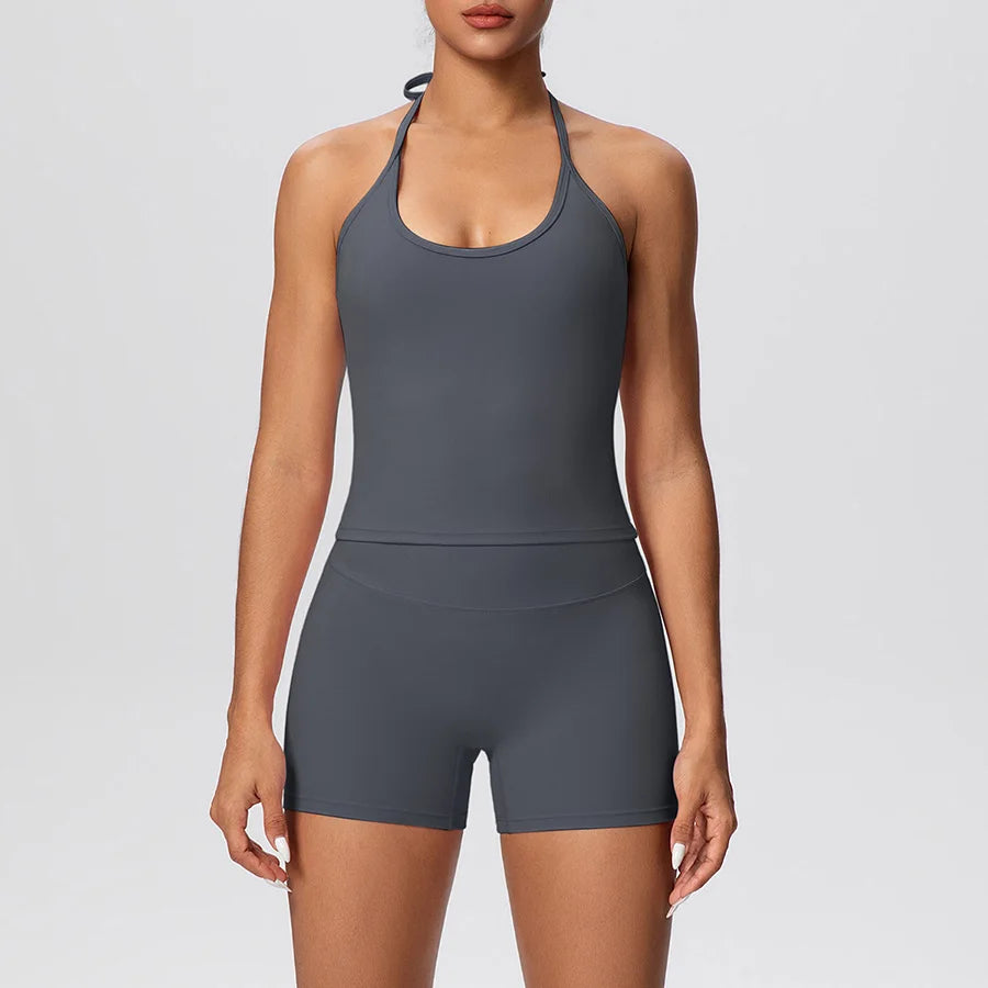 New 2Pcs Yoga Sets Naked Feel Women Workout Fitness Gym Clothes High Waist Yoga Shorts And Sports Bra Impact Shorts Workout Sets