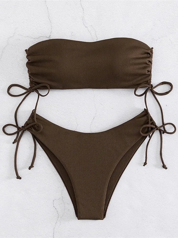 Sexy Bandeau Bikinis 2025 Women Brazilian Swimwear Female Swimsuit Two Pieces Bikini Set Bather Bathing Suits Girls Beach Wear