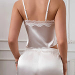 Women's Sleepwear New Sexy Pajamas Sets Women's Cami with Shorts Two-piece Set Pajama Summer Faux Silk Lace Elegant Pajamas