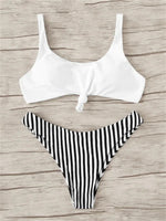 Sexy Micro Bikini 2025 Women Swimsuit Scoop Neck Striped Swimwear Knot Bow Fringe Summer Beachwear Bathing Suit Push Up Biquini