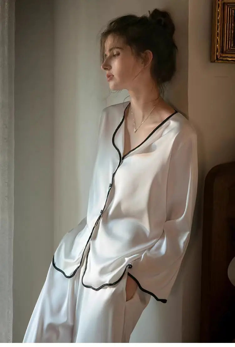 Spring and summer mulberry silk pajamas, simple and thin, can be worn as casual home clothes