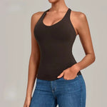Women's Seamless Yoga Vest Sports Fitness Gym Beauty Back Top Nude Slim Fit Training Running Workout Vest