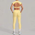 Women's Seamless Yoga Sets Sports Running High Waist Hip-lifting Pants Backless Short-sleeve Suits Workout Fitness Leggings Sets