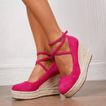 2025 Comfy Walk Big Size 43 Summer Bohemian Espadrilles Platform Pumps Cross Strap Chunky High Heels Wedges Shoes Women