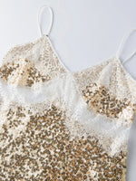 Women Sequin Camisole Tops Spaghetti Strap V Neck Lace Trim Loose Fit Tank Tops Summer Daily Casual Elegant Vest Streetwear
