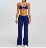 Breathable Yoga Suit for Women Color Contrast Shockproof Sports Bra Drawstring High Waist Pants Gym Running Fitness Suits