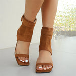 Vintage Black Brown Faux Suede Cutout Ankle Boot Sandals Sexy Back Zipper High Heels Sandals Party Dating Shoes Size 42