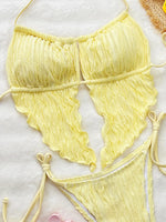 New Design Beach Holiday Wear Bikini Set Women's Swimwear Frill Trim Sexy Backless Swimsuit Neck Lace-up Bathing Suit Biquini