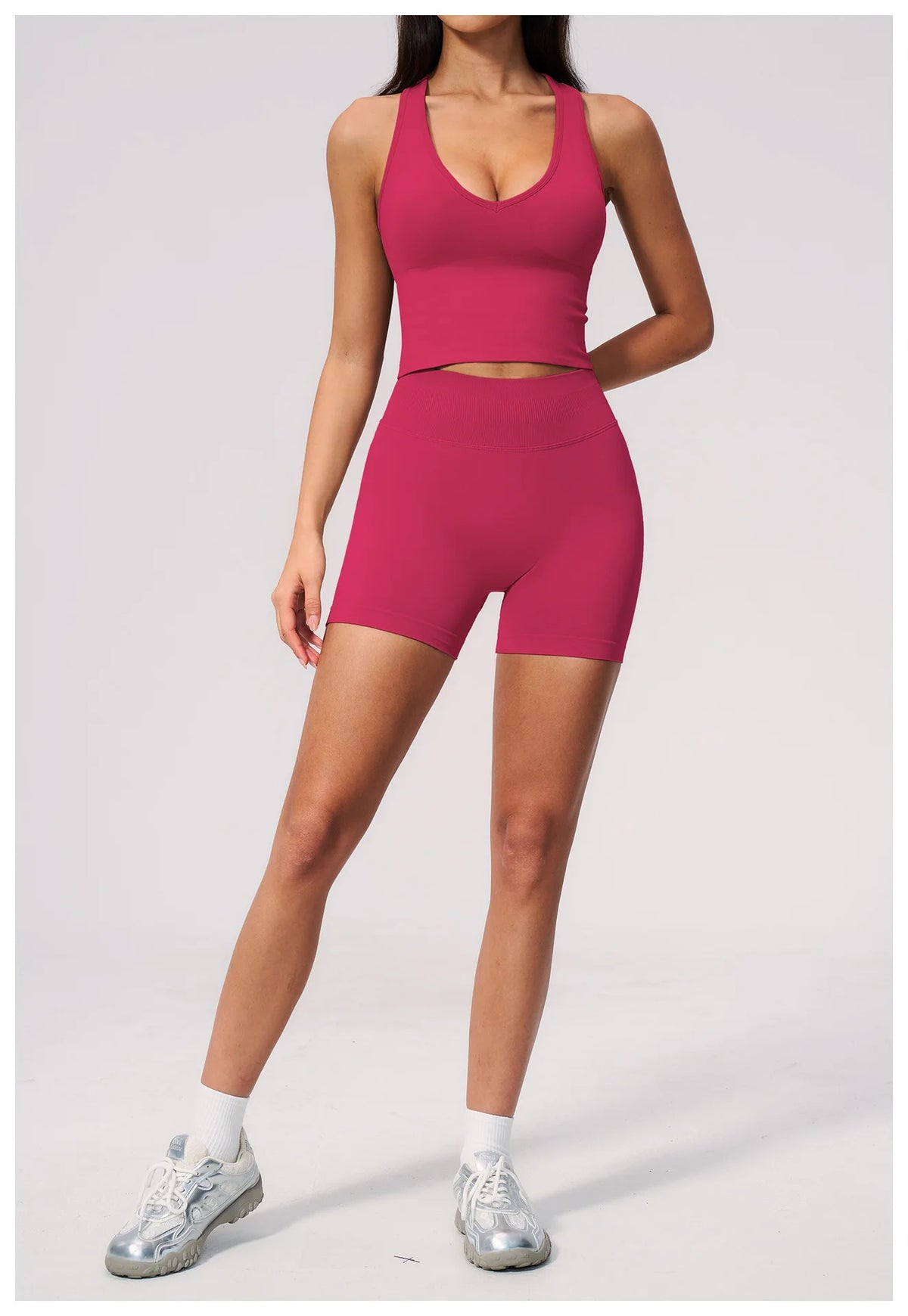 Seamless Gym Yoga Sets Women Breathable I-shaped Shock-absorbing Slim Sports Tank Top High Waist Shorts Training Fitness Suit