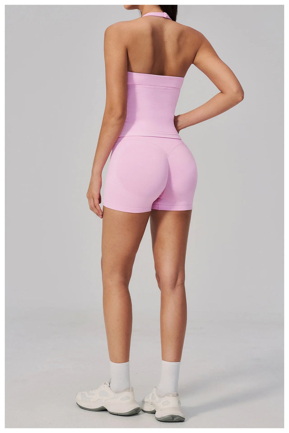 New Seamless Yoga Thread Set Women Hanging Neck V Neck Slim Sports Tank Top Hip Lifting Abdominal Tightening Shorts Fitness Suit