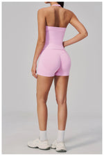 New Seamless Yoga Thread Set Women Hanging Neck V Neck Slim Sports Tank Top Hip Lifting Abdominal Tightening Shorts Fitness Suit