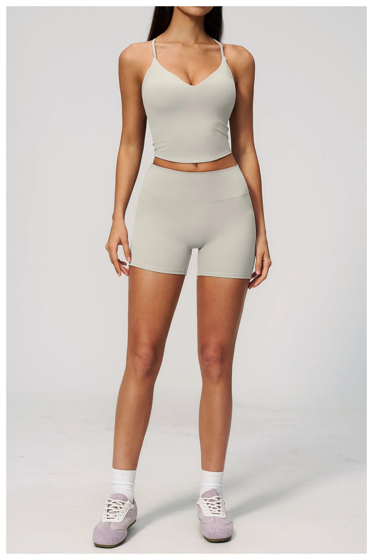 New Yoga Sets Women V Neck Back Criss Cross Sports Tank Top High Waist Butt Lift Shorts Fitness Suit Gym Running Workout Clothes