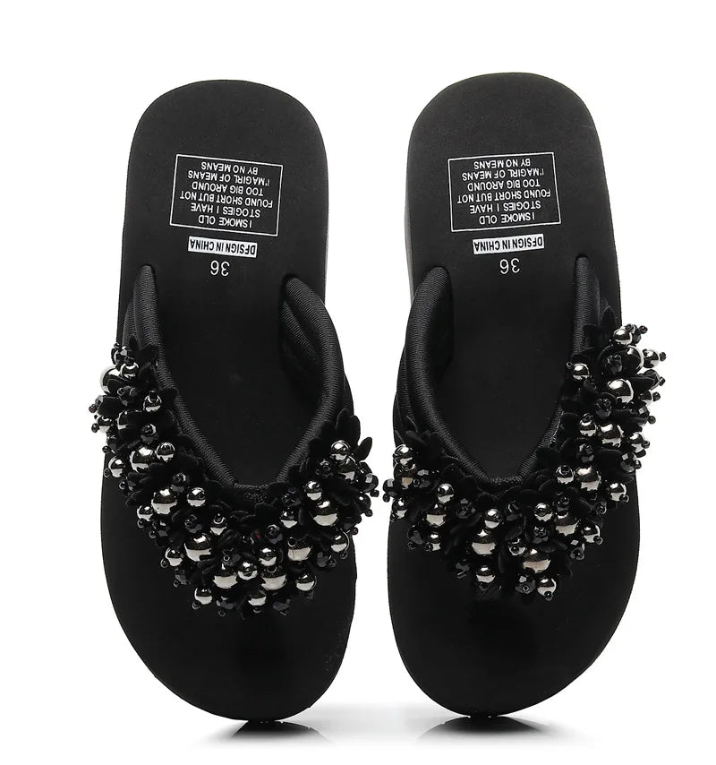 Big Size 42 Fashion Flip Flops For Women Summer Wedges Shoes EVA Sole String Bead Female Indoor Beach Slippers Slip-on Sandals