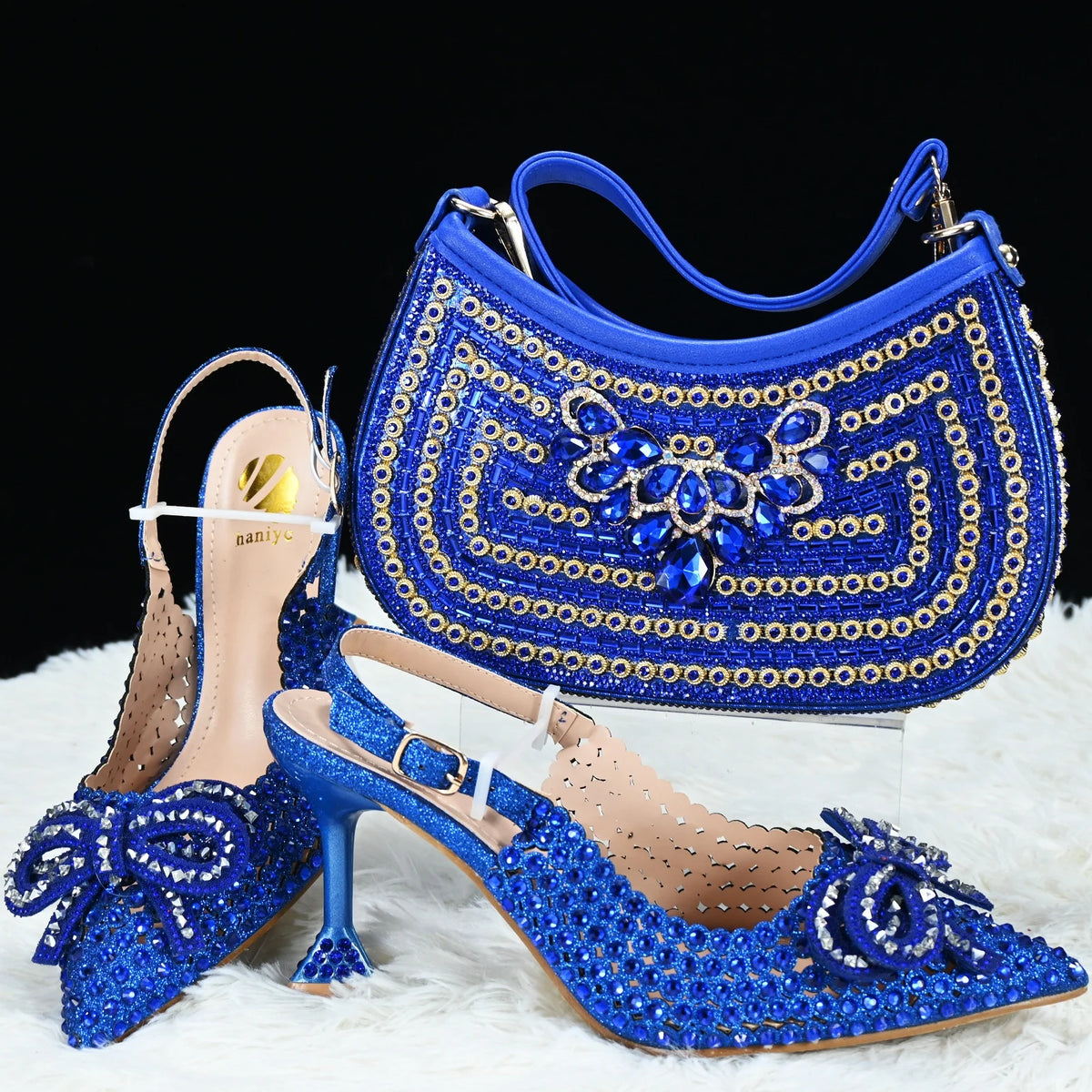 doershow Italian Shoe and Bag Set New 2024 Women Shoes and Bag Set In Italy blue Italian Shoes with Matching BagHTG1-3