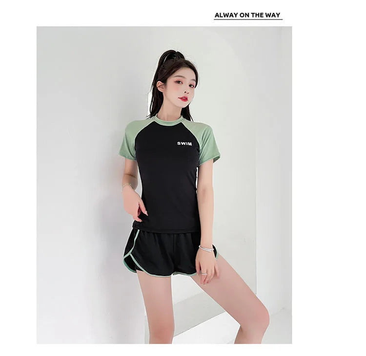 Swimsuit Women's Two-piece Split Sports Style Student Conservative Cover Belly Slimming Hot Spring Ins Style Plus SizeSwimsuit