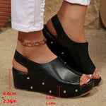 Black Pu Leather Wedge Heel Sandals Women Rivets Back Strap Platform Sandles Woman Plus Size 43 Thick Sole Rome Sandalias Mujer