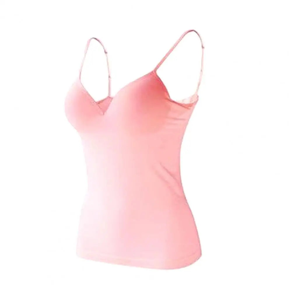 Padded Bra Top Spaghetti Strap V-Neck Sleeveless Quick Drying Slim Fit Sexy Padded Bra Top Bottoming Underwear for Women