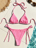 New Retro Polka Dot Tie Side Bikini Set for Women, Sexy Push Up Halter Neck Swimwear, High Waist Beach Bathing Suit, Summer