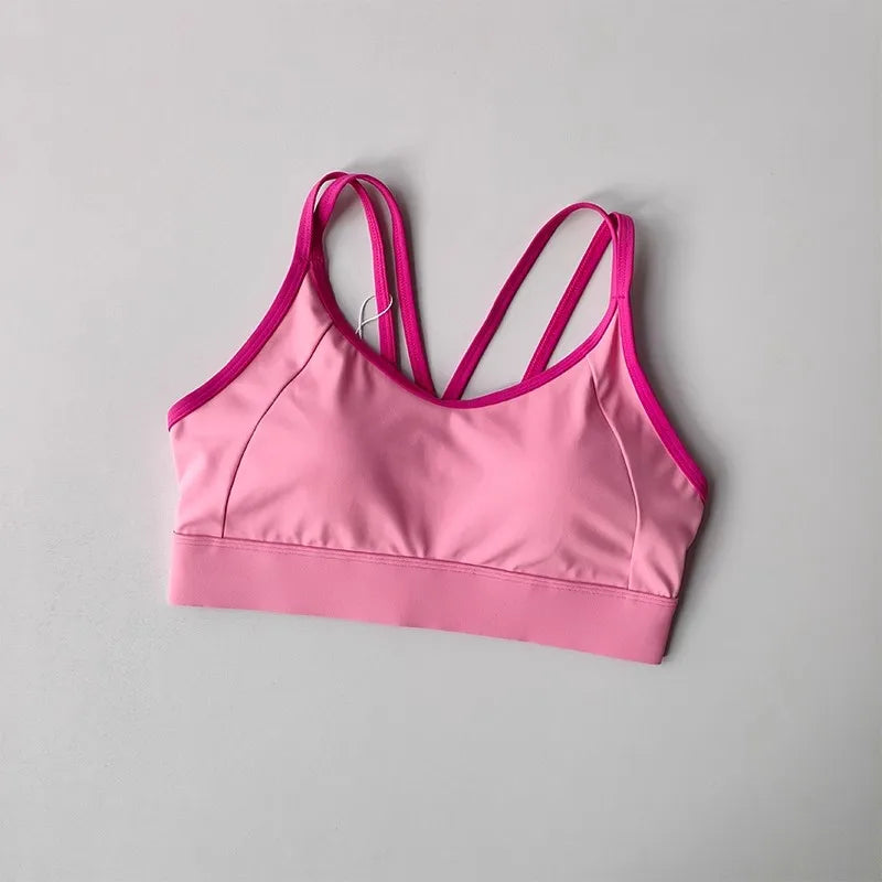 Women's Beautiful Back Contrasting Sports Bra Integrated Buckle Yoga Top Fitness Bra Supportive Active Wear