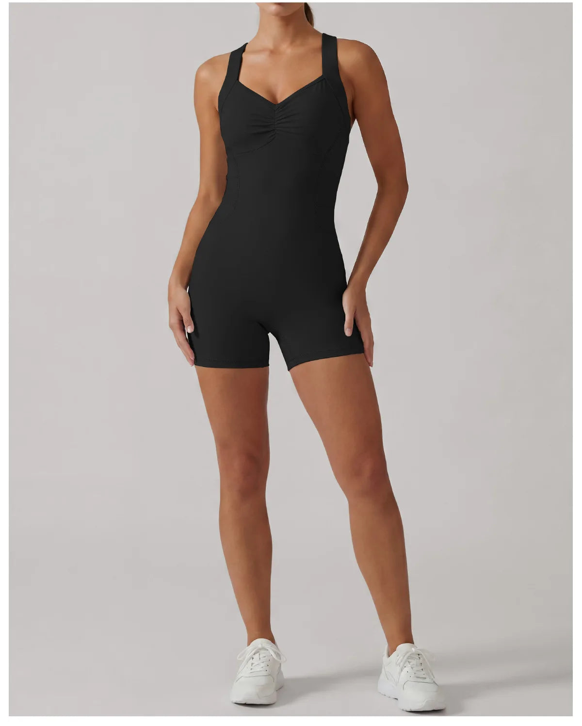 Cross Exposed Back Shaping Nude Yoga Jumpsuit Women Summer Sleeveless Pleate Slim Hip Lifting Short Sport Fitness One Piece Suit