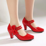 Spring Hot Sale Patent Leather Chunky Heel High Shoes Women's Platform Wedding Party Single Dress Shoes Large Size 33-45 Pumps