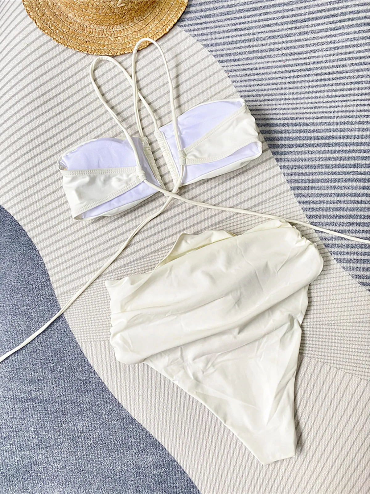 Sexy 3D Flower Wrinkled Female Swimsuit High Waist Bikini Women Swimwear Two-pieces Bikini set Bather Bathing Suit Swim Y4939