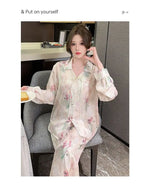 Spring and summer new Chinese style pajamas, ice silk long sleeves, large size home clothes set, retro buckle home clothes