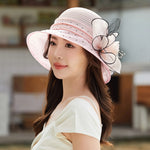 Women's Organza Flower Sun Hat Wide Brim Bucket Cap Wedding Church Dress Hat Fascinator Bridal Tea Party Hat