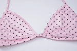 FDYOUI Women's Polka Dot Print Pink Swimsuit Lace-up Bras Panties Split Skirts 3 Pieces Bikinis Sets Bathing Suit Beach Swimwear