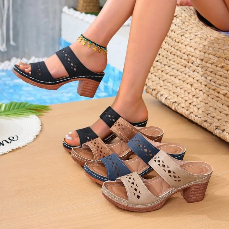 Women Sandals Hollow Out Thick-Heeled Sandals Women Summer Lightweight High Heels Slippers Plus Size Outdoor Platform Shoes