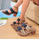 Women Sandals Hollow Out Thick-Heeled Sandals Women Summer Lightweight High Heels Slippers Plus Size Outdoor Platform Shoes
