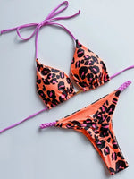 Leopard Halter Scrunch Butt Micro Thong Bikini Women Swimwear Female Swimsuit Two-pieces Bikini Set Bather Bathing Suit Swim