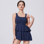 Naked Women's Tennis Dresses Sleeveless Short Cake Skirt Hollow Out Backless Gym Running Trainning Slim One Piece Sports Suit