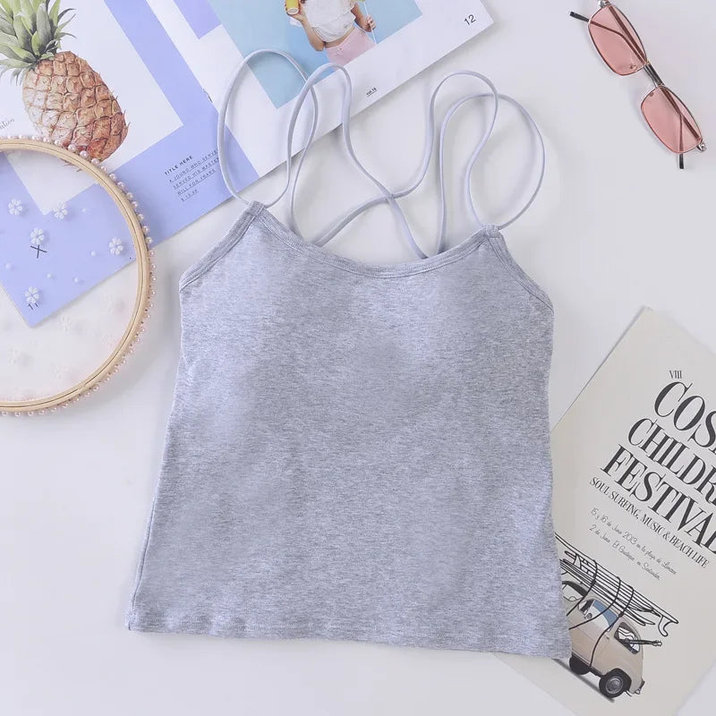 Women Tank Crop Tops Female Crop Top Seamless Backless Summer Cropped Camis Removable Pads Lingerie Girls Camisole