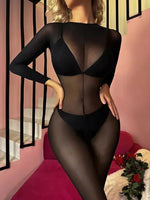 1pc Solid Color Sexy Women's Lingerie, High Stretch Sheer Thin Bodystocking, -Apart Charming Jumpsuit