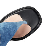 2025 Brand Plus Size 48 Trendy Denim Blue Gladiator Sandals Women Chic Black Chunky HeelsFashion Comfy Walk Summer Boot Shoes