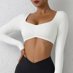 DIAS FIT JOY Nylon Gym Top Yoga Long Sleeved T-Shirt Tight Pleated Sports Top Women's Waist Tight Yoga Top