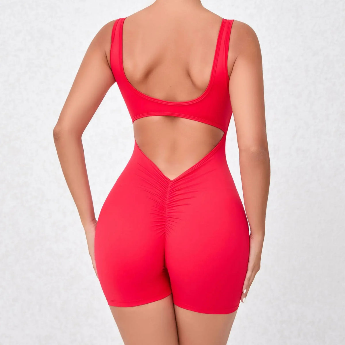 Women's Seamless Yoga Jumpsuit - Quick-Dry Nude Workout Suit with V-Neck & Sexy Back, Tight Fitness Wear for Running Gym Workout